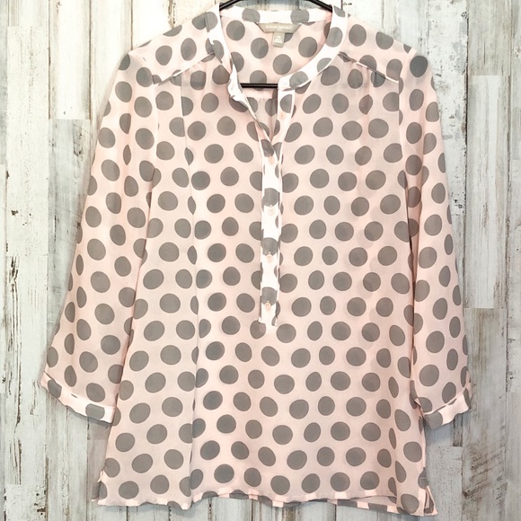 Banana Republic Tops - 🌸 BANANA REPUBLIC Pink Gray Polka Dot Blouse